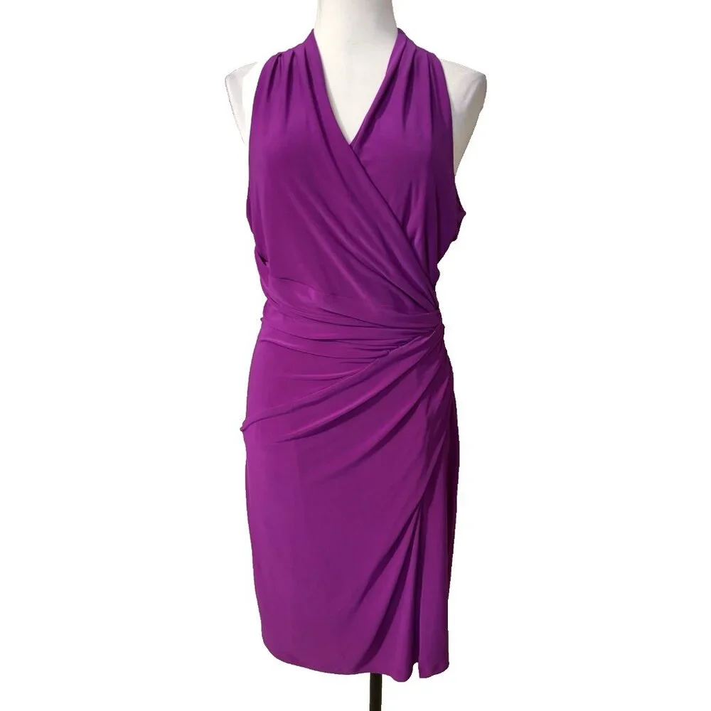Ralph Lauren Dress 12 Magenta Purple Pink Stretch Sleeveless V Neck Washable